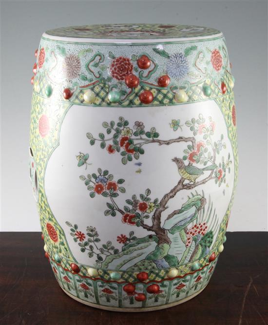 A Chinese enamelled porcelain barrel shaped garden seat, 37cm
